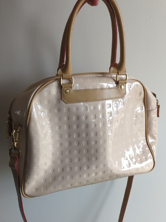 Arcadia Handbags - Arcadia Classic Patent Leather Satchel Crossbody with Gold Hardware and Tan Trim